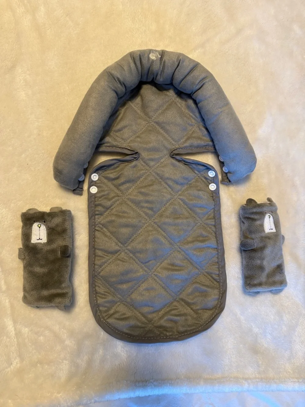 Plush Quilted Baby Headrest and Strap Covers - Gray
